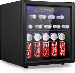Mini Beverage Fridge Glass Door LED Cooler with Ad